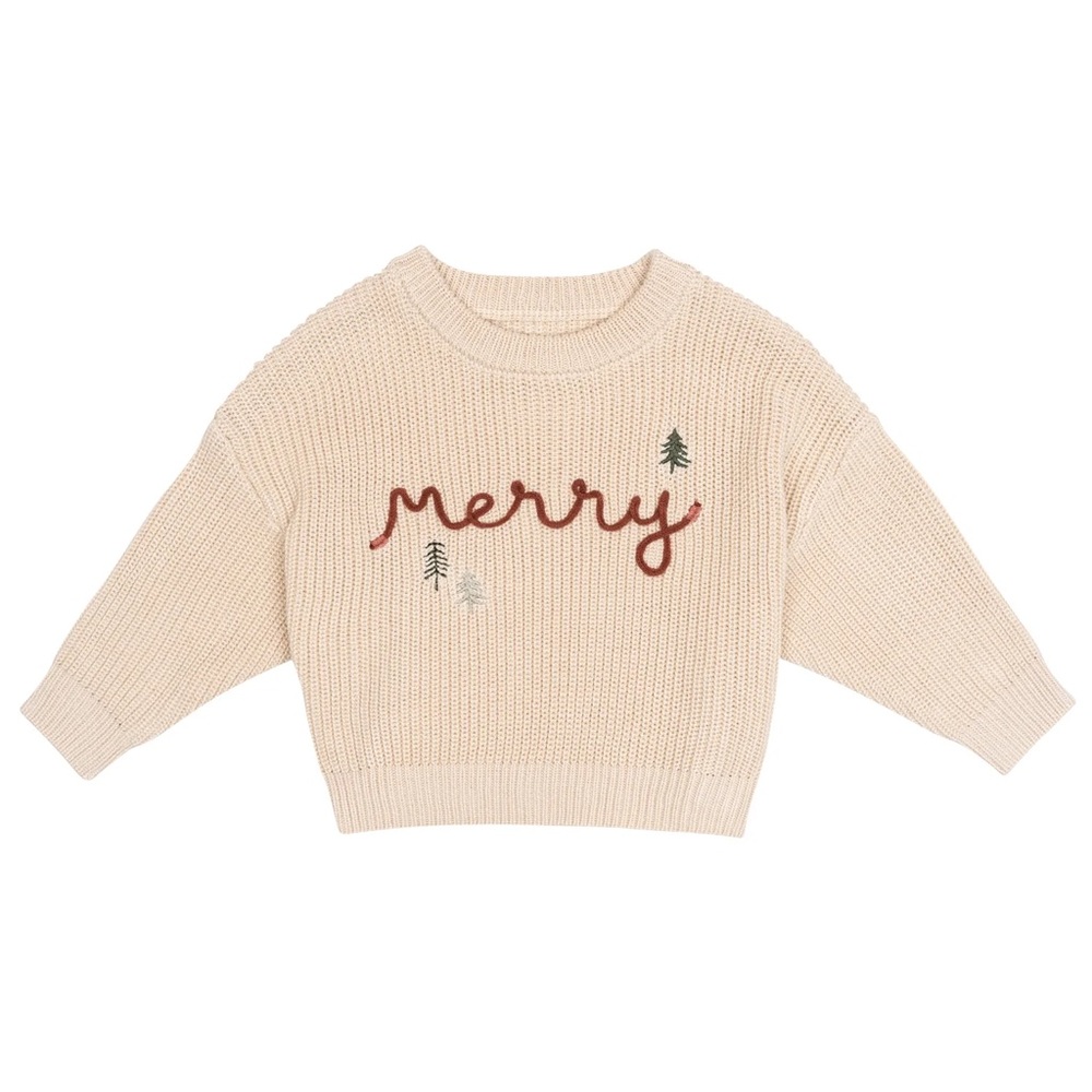 Kids Cream 'Merry' Holiday Sweater